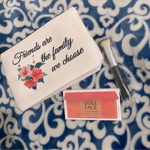 Doll face matte powder blush palette, makeup bag & free face brush bundle